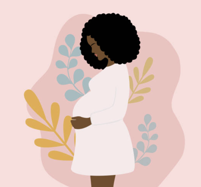 Illustration d’une femme enceinte, sereine, une main posée sur son ventre
